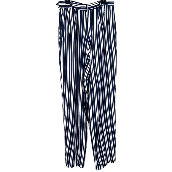 Talbots Vtg Navy Blue White Striped Pleat High Waist Pants Trousers SZ 8 - Picture 1 of 11